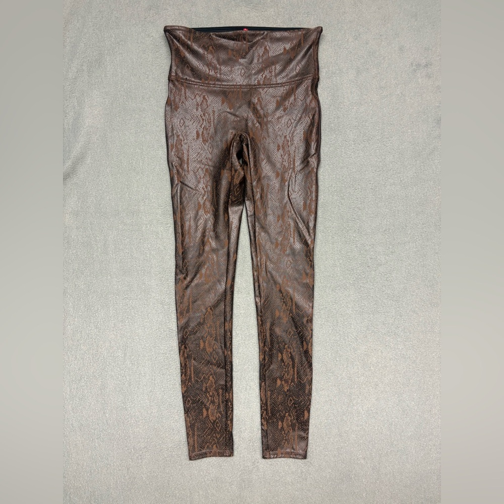 Spanx Women’s Faux Leather Snakeskin Leggings Brown Sz. M